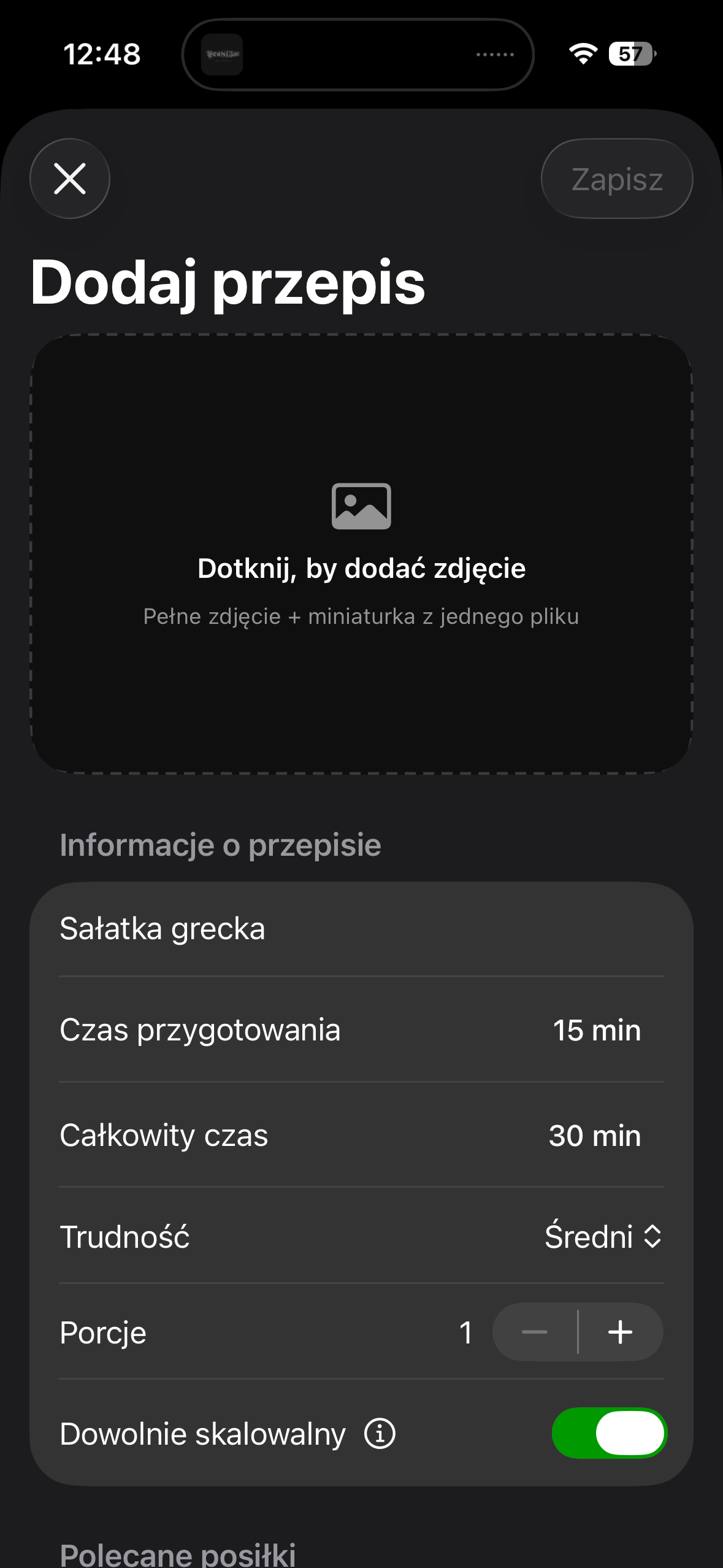 Dodawanie własnego przepisu